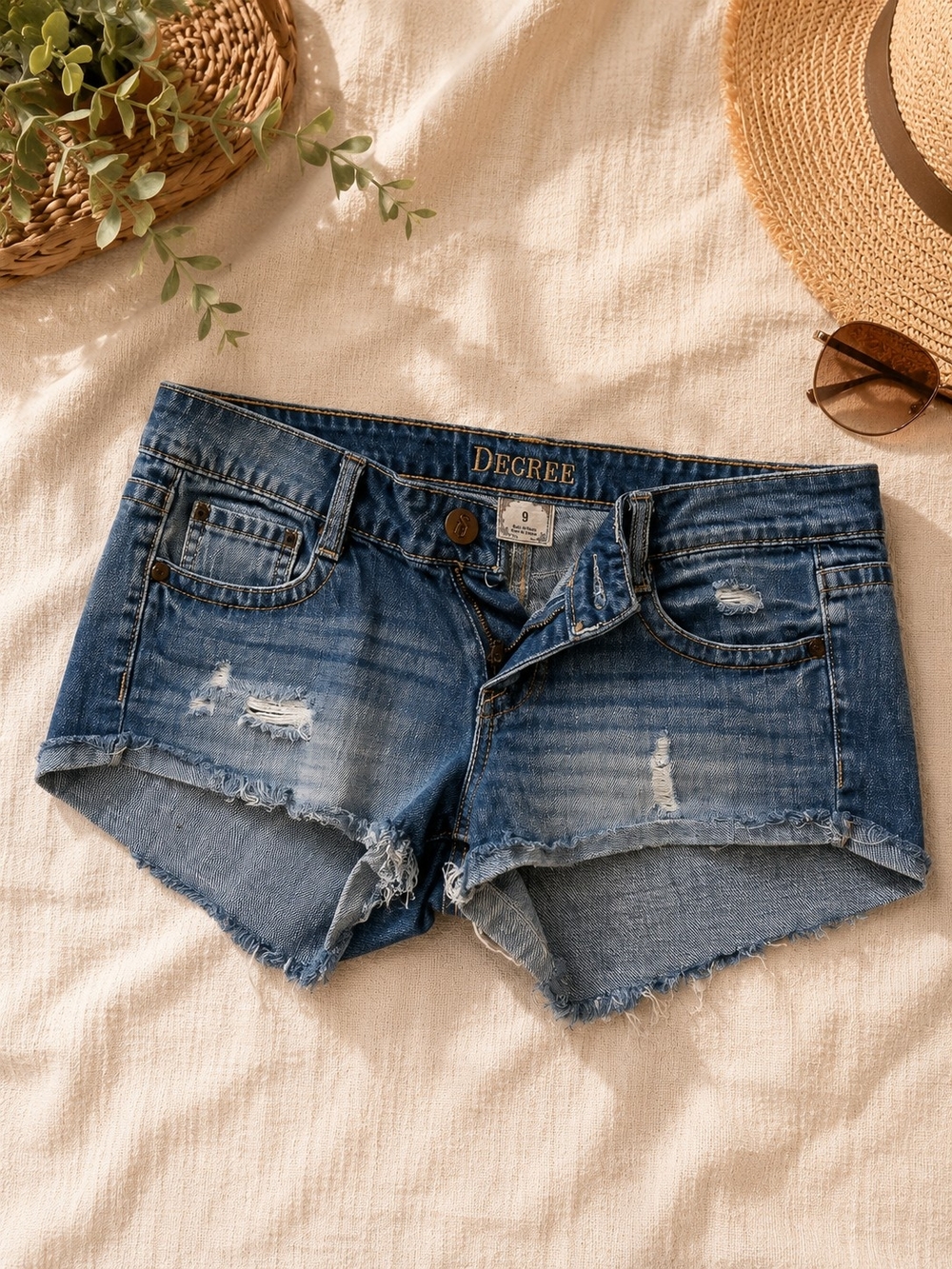 Decree Women's Blue Distressed Denim Cutoff Shorts